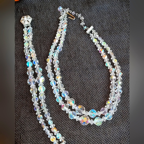 Vintage Aurora Borealis Crystal Necklace and Bracelet - Picture 1 of 10